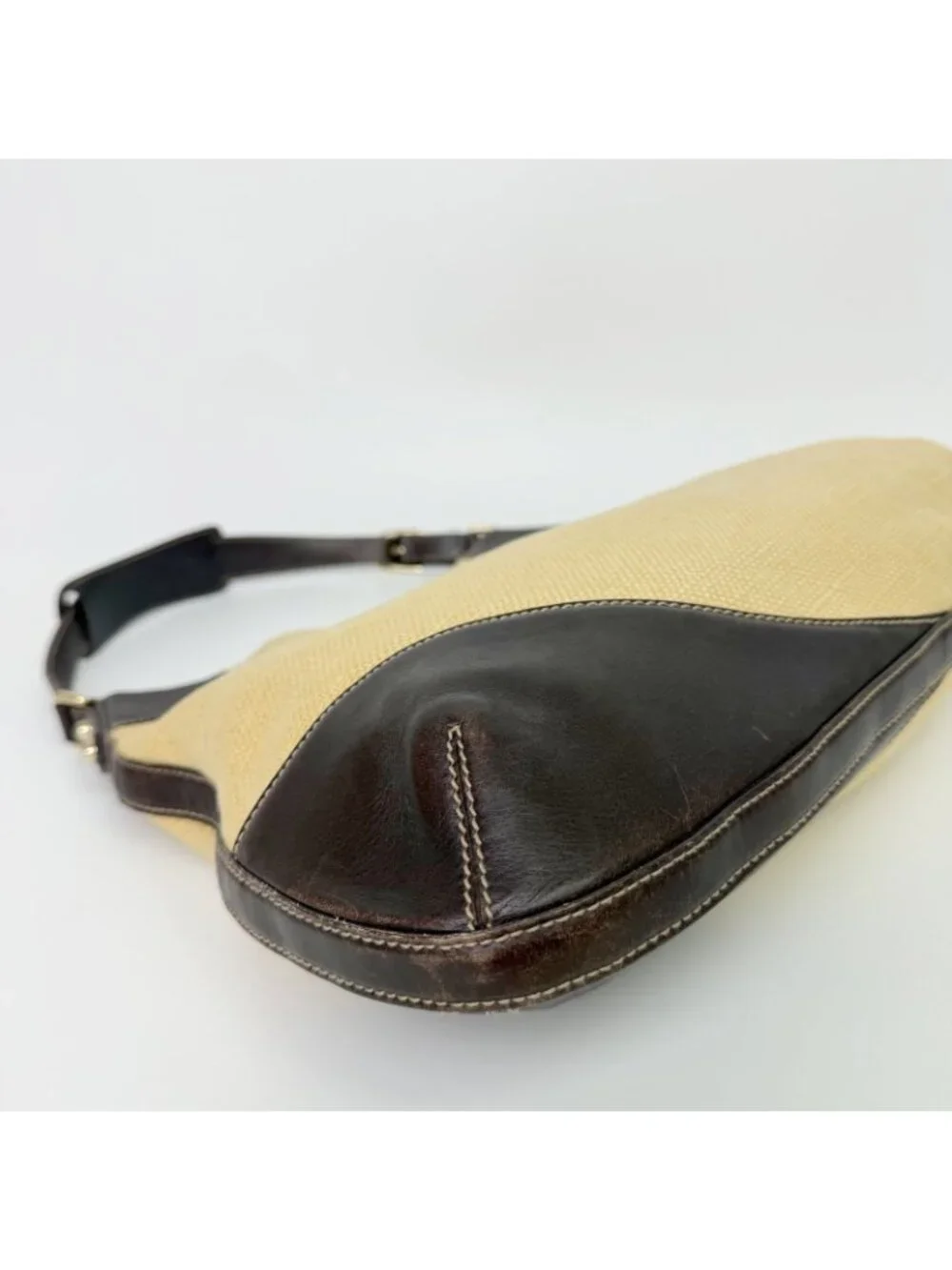 Gucci Horsebit Canvas Hobo Shoulder Bag Beige Brown Gold Vintage
